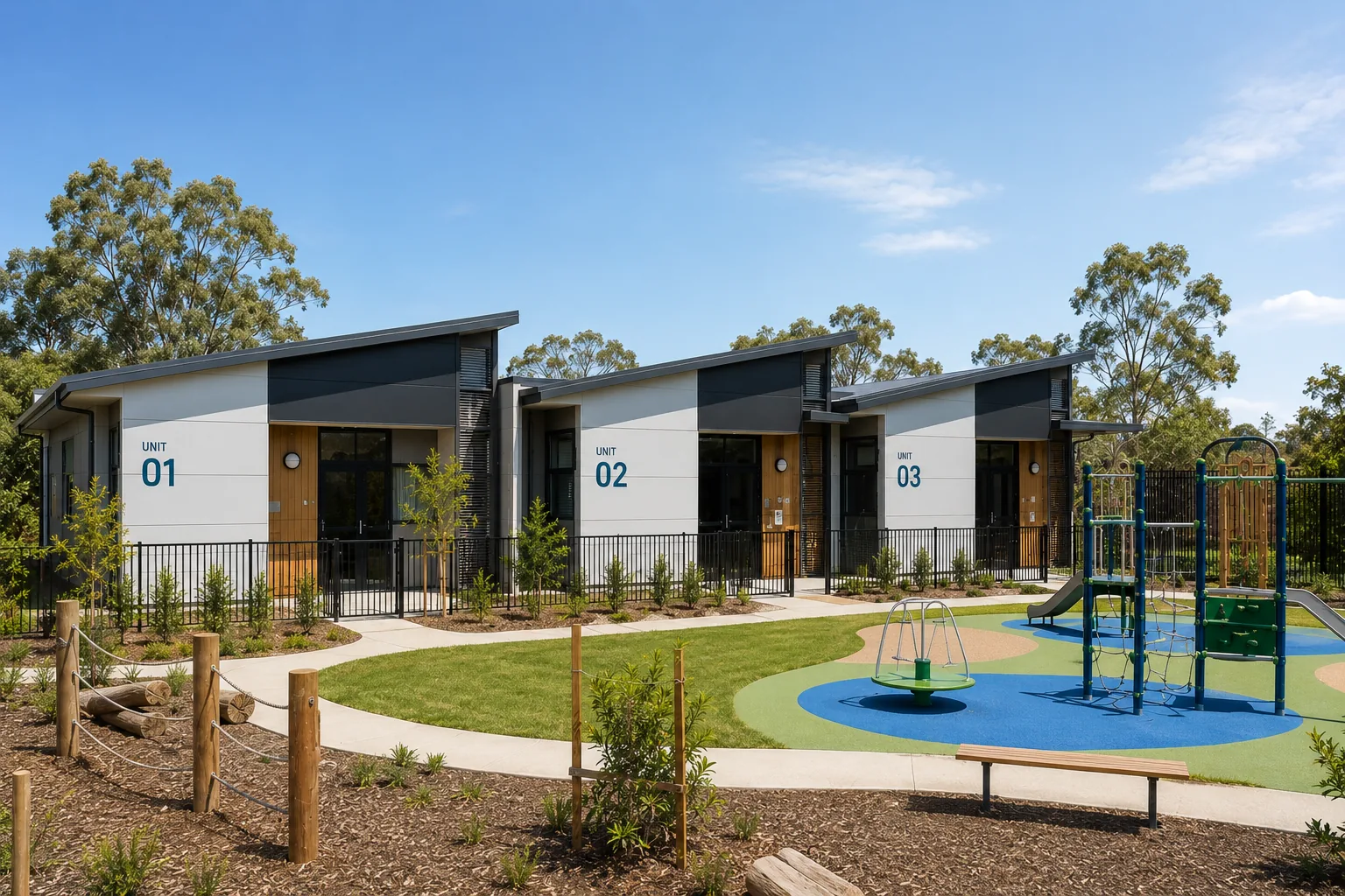 IC Property community housing units with playground
